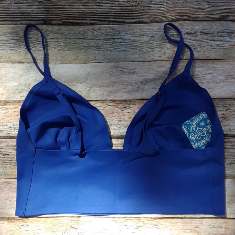 Free People Sage Longline Stretch Plunging V-Neck Bralette Aqua Blue - Picture 8 of 12